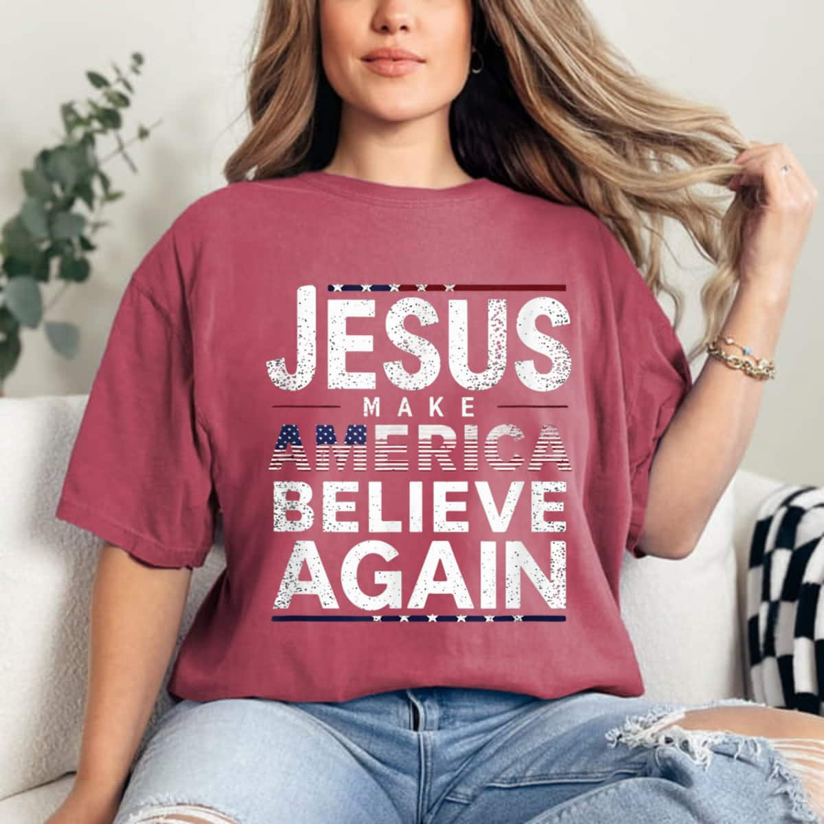 Jesus Make America Believe Again 2024 Faith Religion T-Shirt