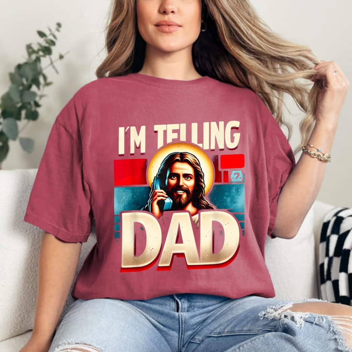 I'm Telling Dad Funny Christian Jesus Funny Jesus Is Calling T-Shirt