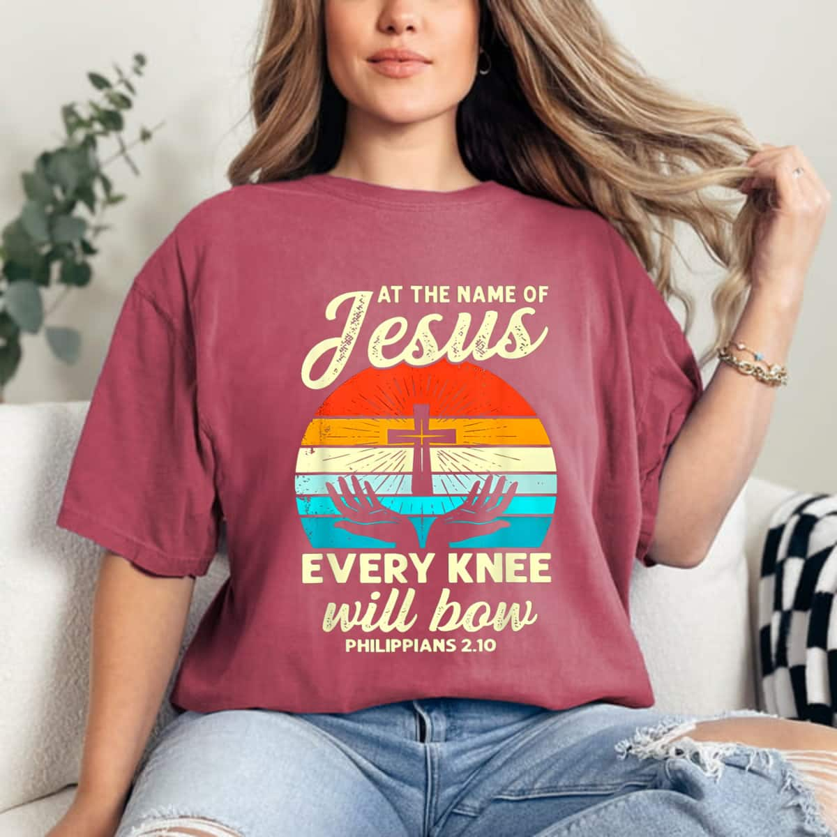 Religious Christian At The Name Of Jesus Every Knee Will Bow Bible Verse T-Shirt