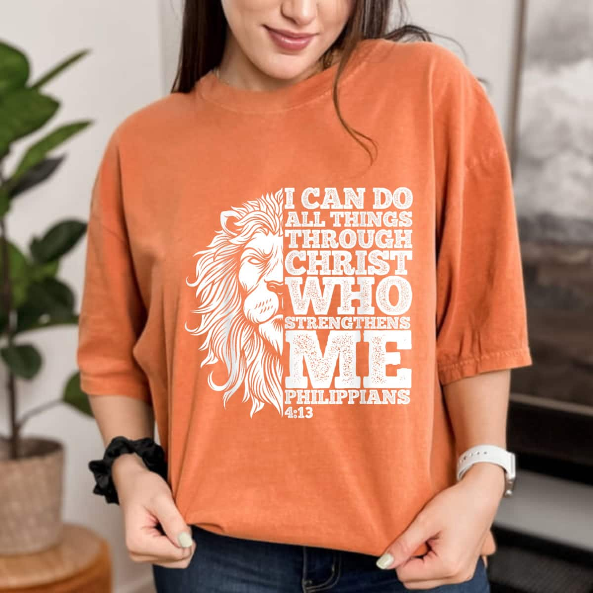 Christian I Can Do All Things Through Christ Lion Faith Gift T-Shirt