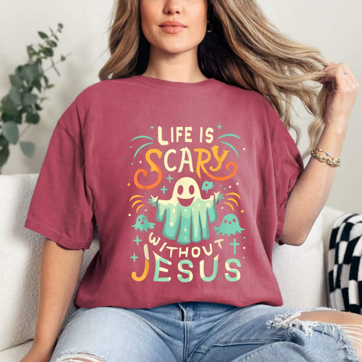 Life Is Scary Without Jesus Christian Halloween Funny T-Shirt