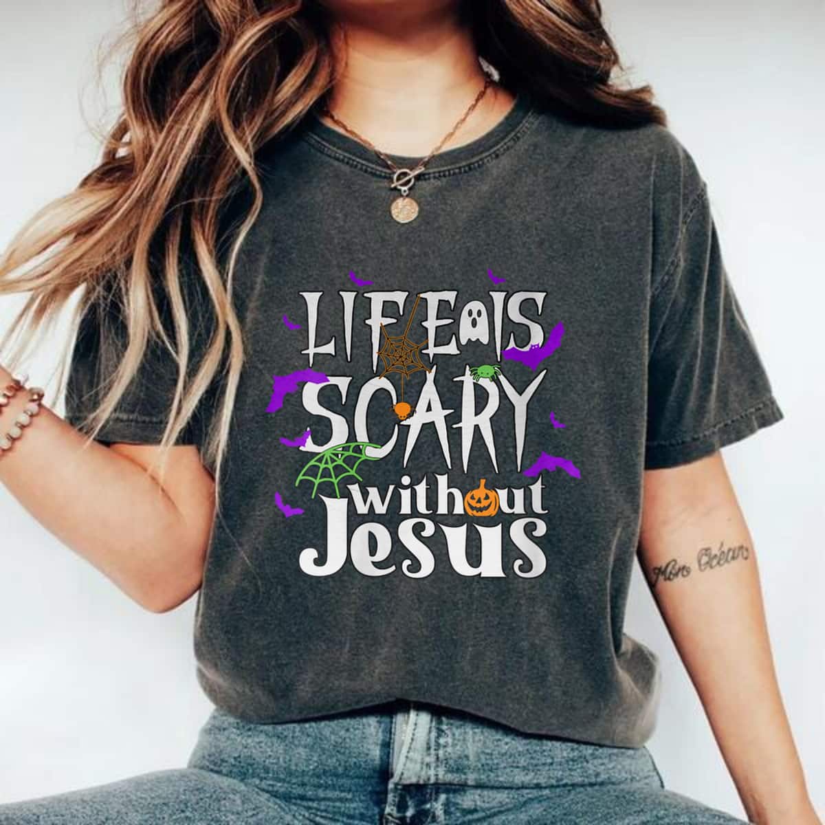 Womens Life Is Scary Without Jesus Christian Halloween Costume T-Shirt Womens Life Is Scary Without Jesus Christian Halloween Costume T-Shirt