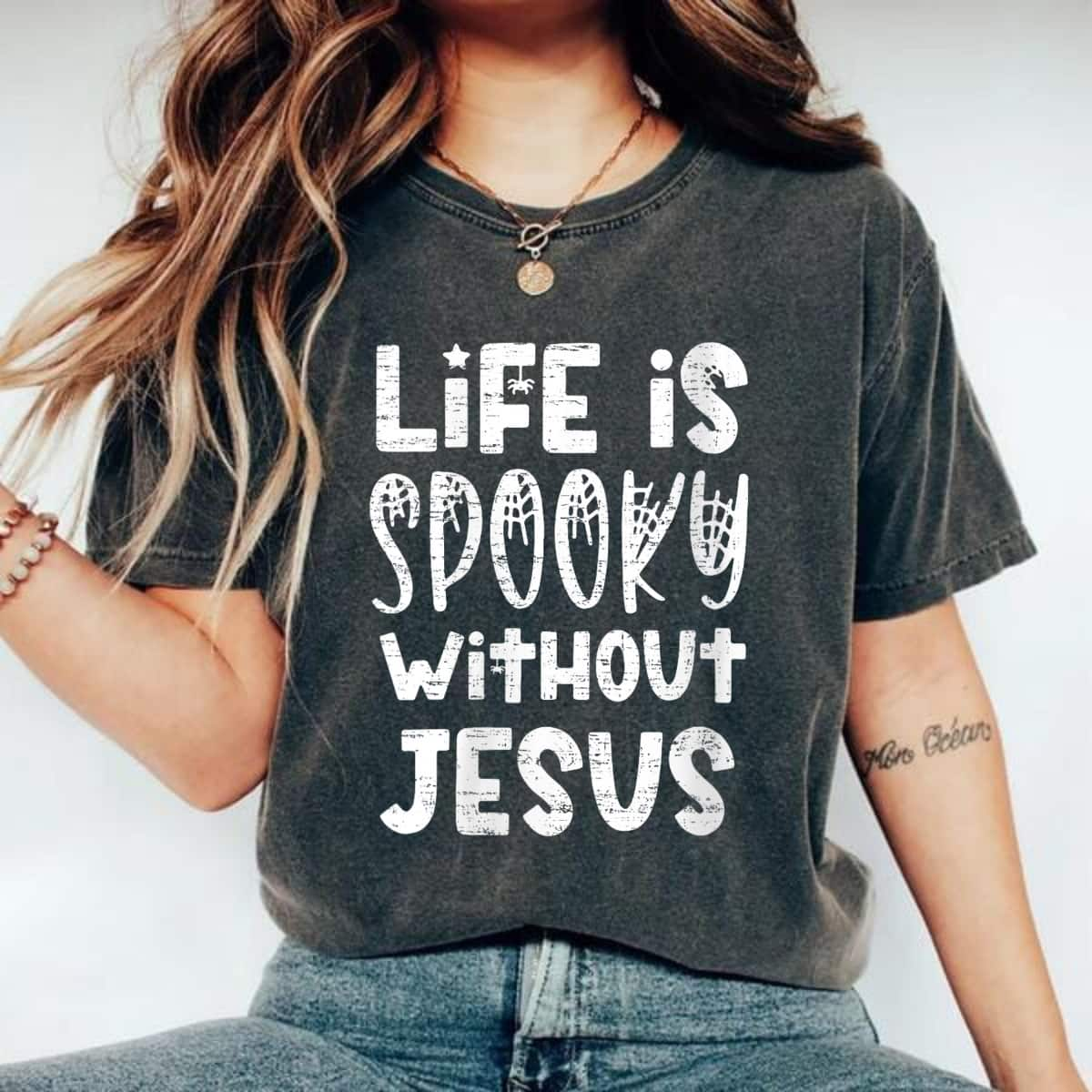 Christian Life Is Spooky Without Jesus Religious Halloween Gift T-Shirt