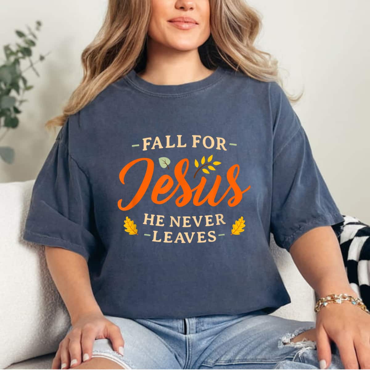 Fall For Jesus He Never Leaves Mens Christian Jesus T-Shirt Fall For Jesus He Never Leaves Mens Christian Jesus T-Shirt