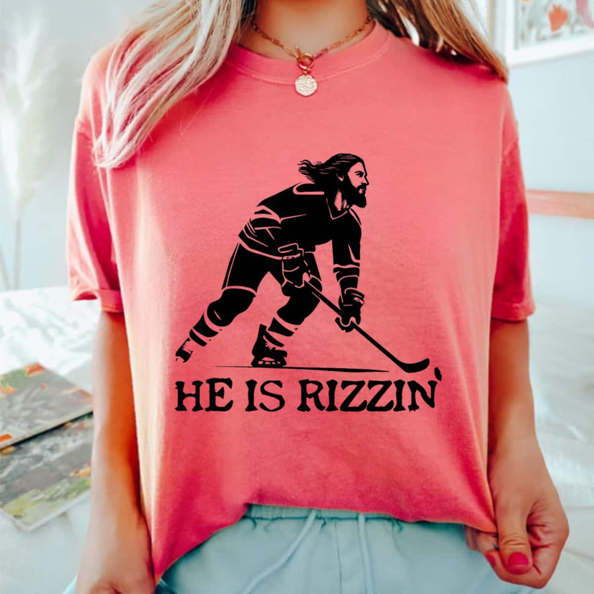 He Is Rizzin' Jesus Hockey Player Stick Christian Religious Funny Gift T-Shirt He Is Rizzin' Jesus Hockey Player Stick Christian Religious Funny Gift T-Shirt