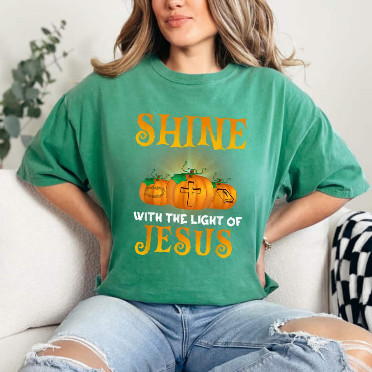 Shine With The Light Of Jesus Christian Halloween T-Shirt Pumpkin Gift Shine With The Light Of Jesus Christian Halloween T-Shirt Pumpkin Gift