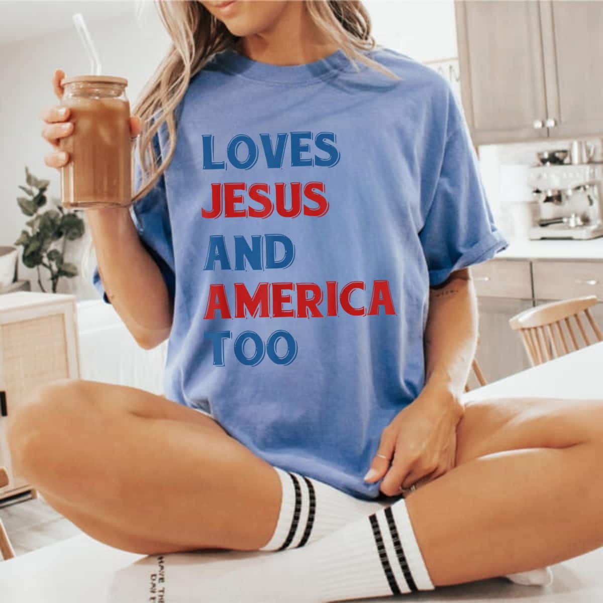 Loves Jesus Christian And & America Too 4th Of July Patriot T-Shirt Loves Jesus Christian And & America Too 4th Of July Patriot T-Shirt