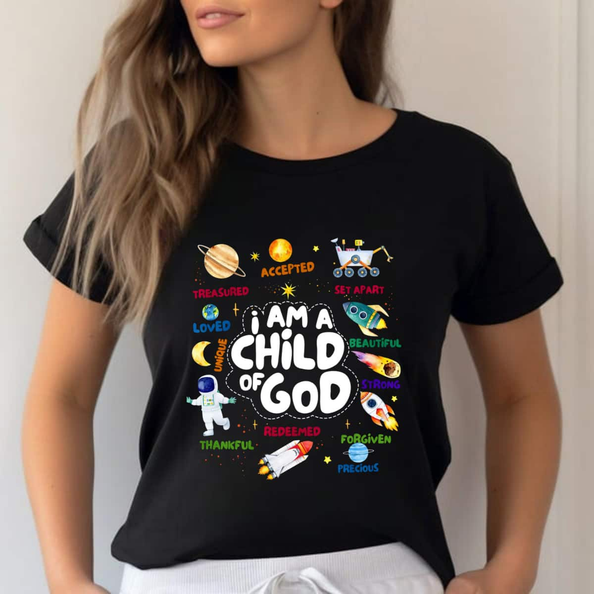 Child Of God Outer Space I Am Affirmation Christian Boys T-Shirt