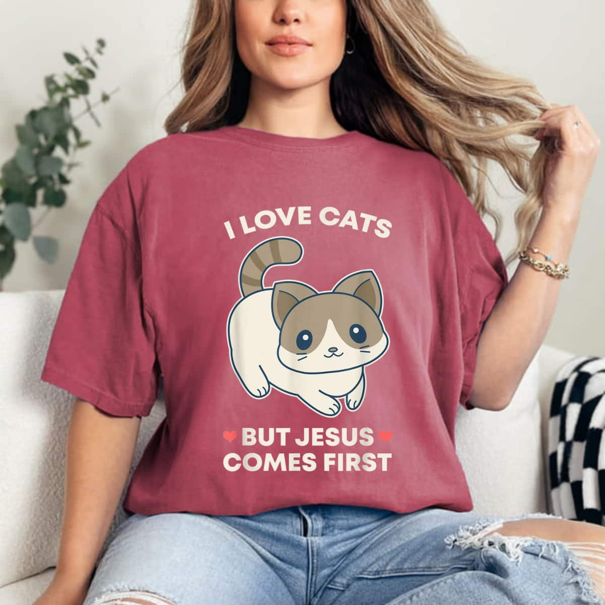 I Love Cats But Jesus Comes First Christian Cat T-Shirt