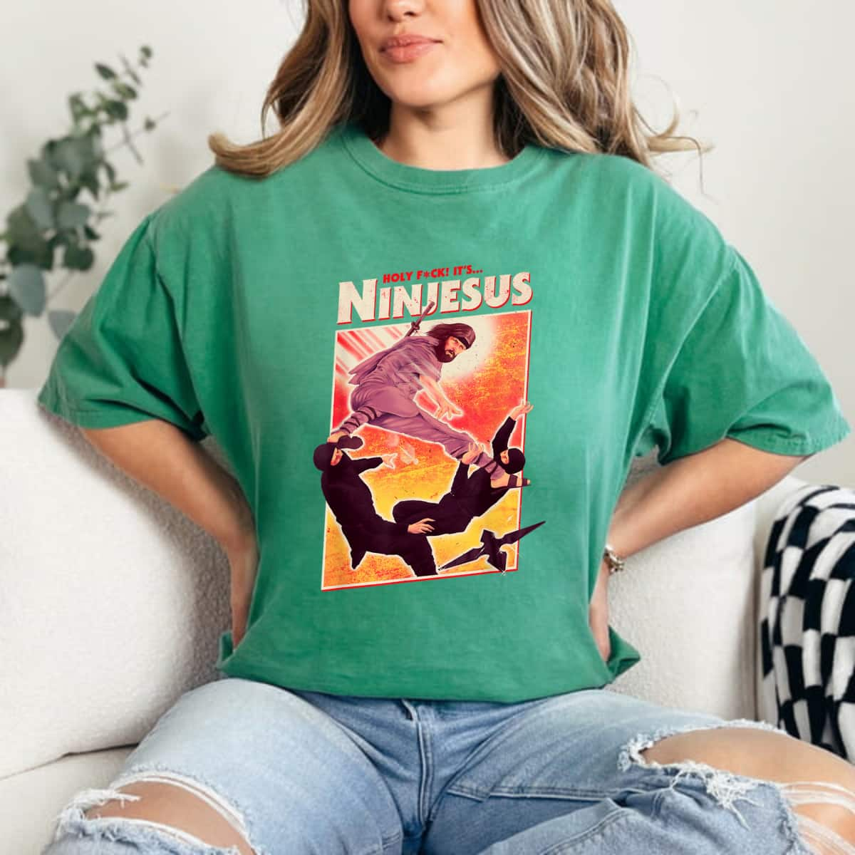 It's Ninjesus 80s Action Movie Atheist Christian Ninja Jesus Funny Christian T-Shirt