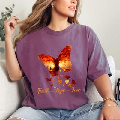 Pumpkin Autumn Faith Hope Love Butterfly Faith Christian T-Shirt