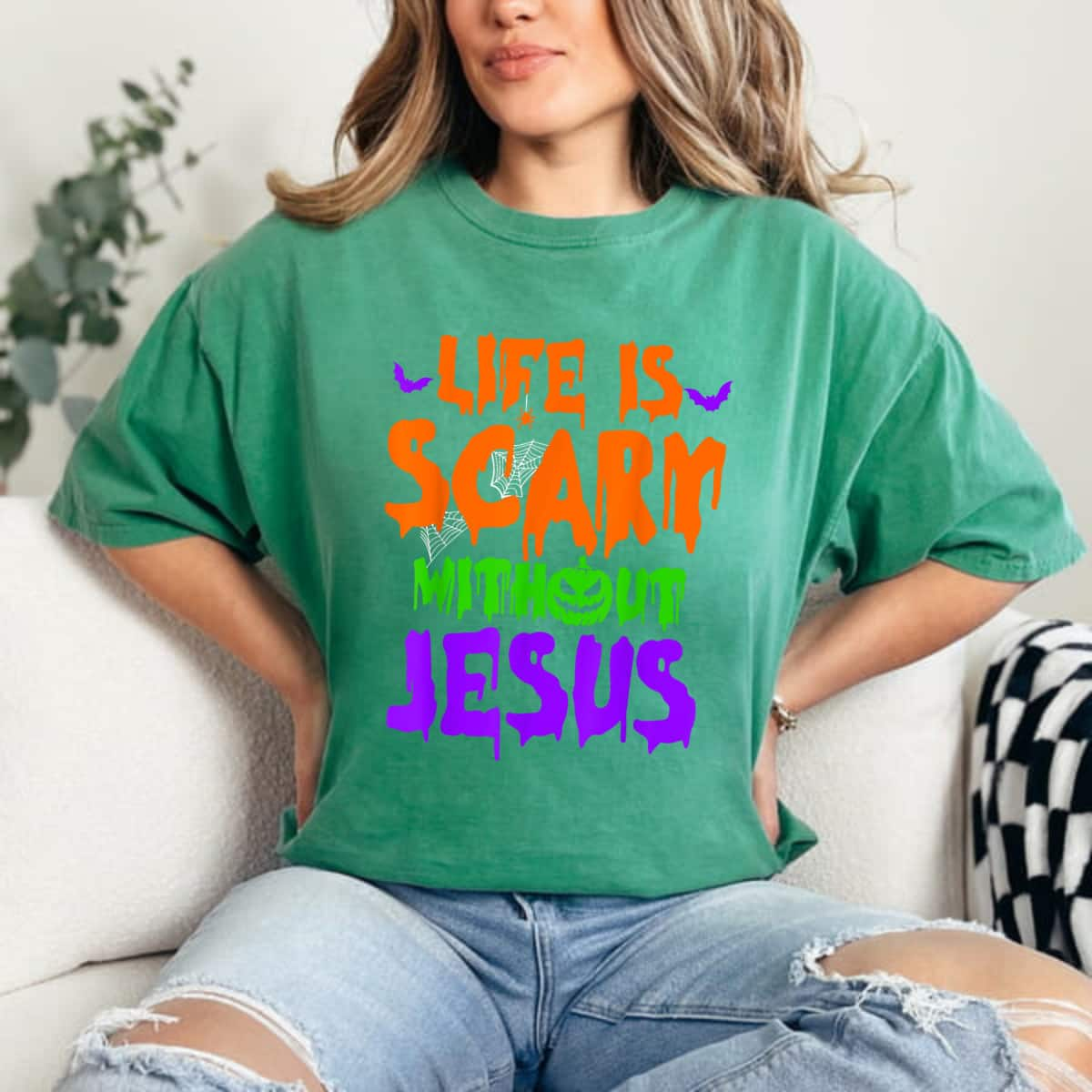 Life Is Scary Without Jesus Spooky Halloween Christian T-Shirt