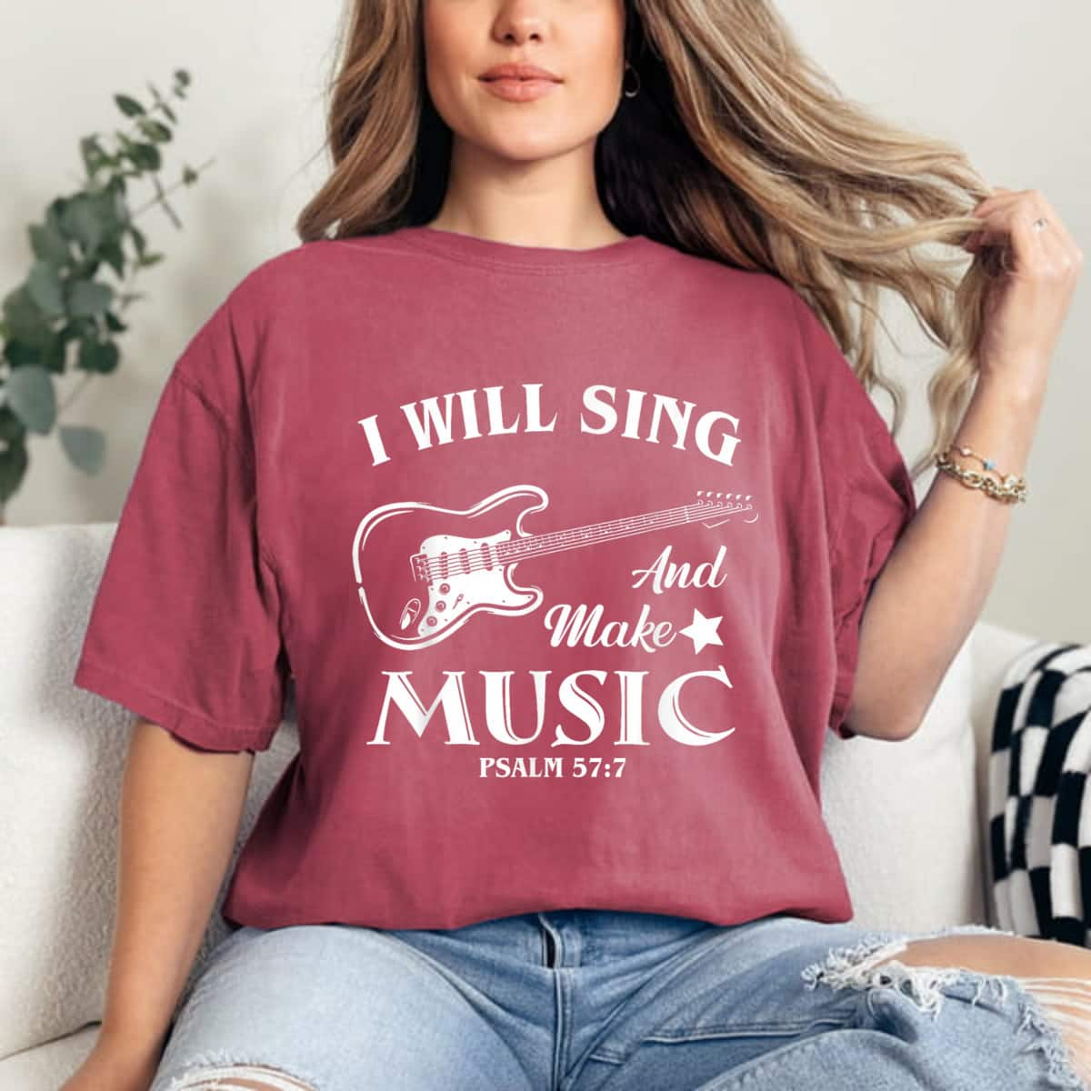 I Will Sing And Make Music Christian Music Guitar Jesus T-Shirt