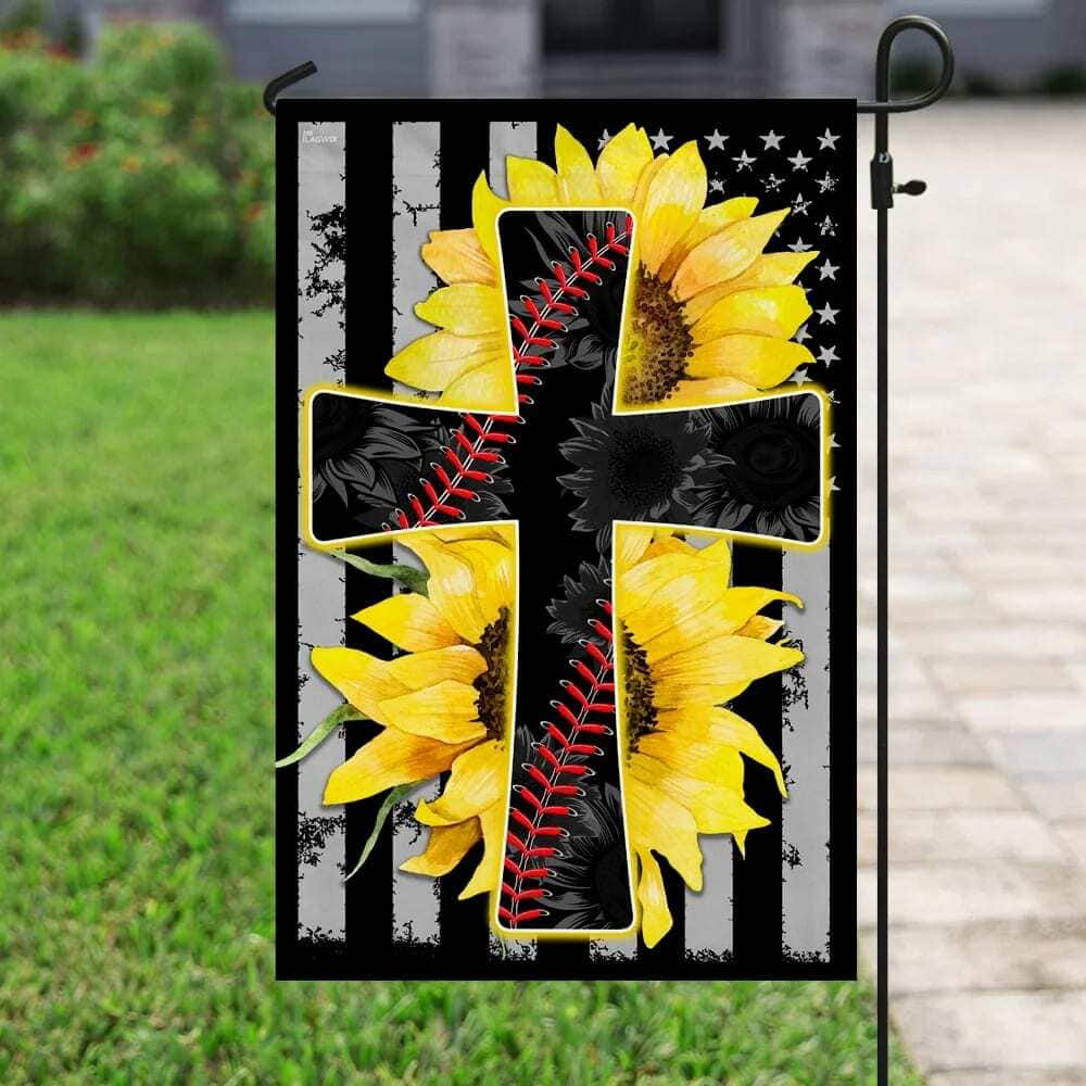 Sunflower Jesus And Softball Sunflower Christian Cross Religious Garden Flag