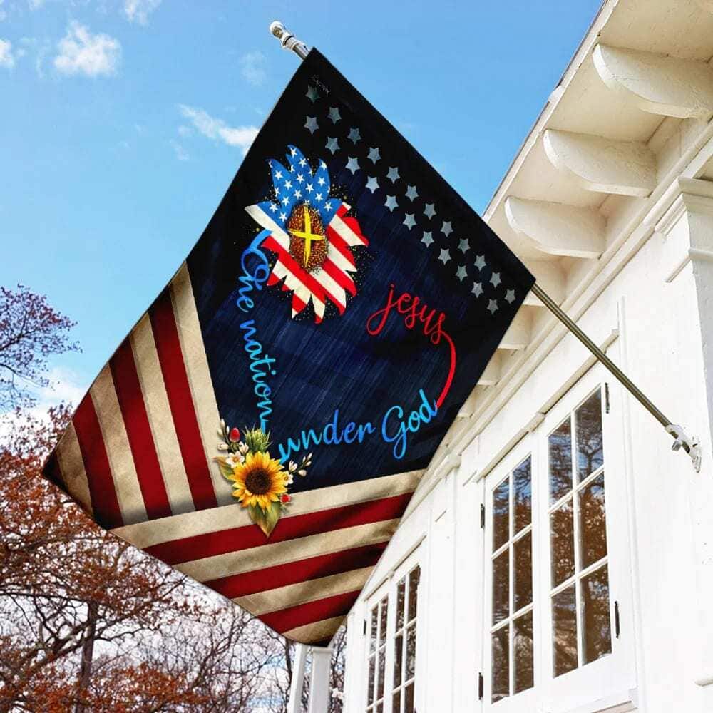Sunflower Jesus One Nation Under God Christian Religious Garden Flag Sunflower Jesus One Nation Under God Christian Religious Garden Flag