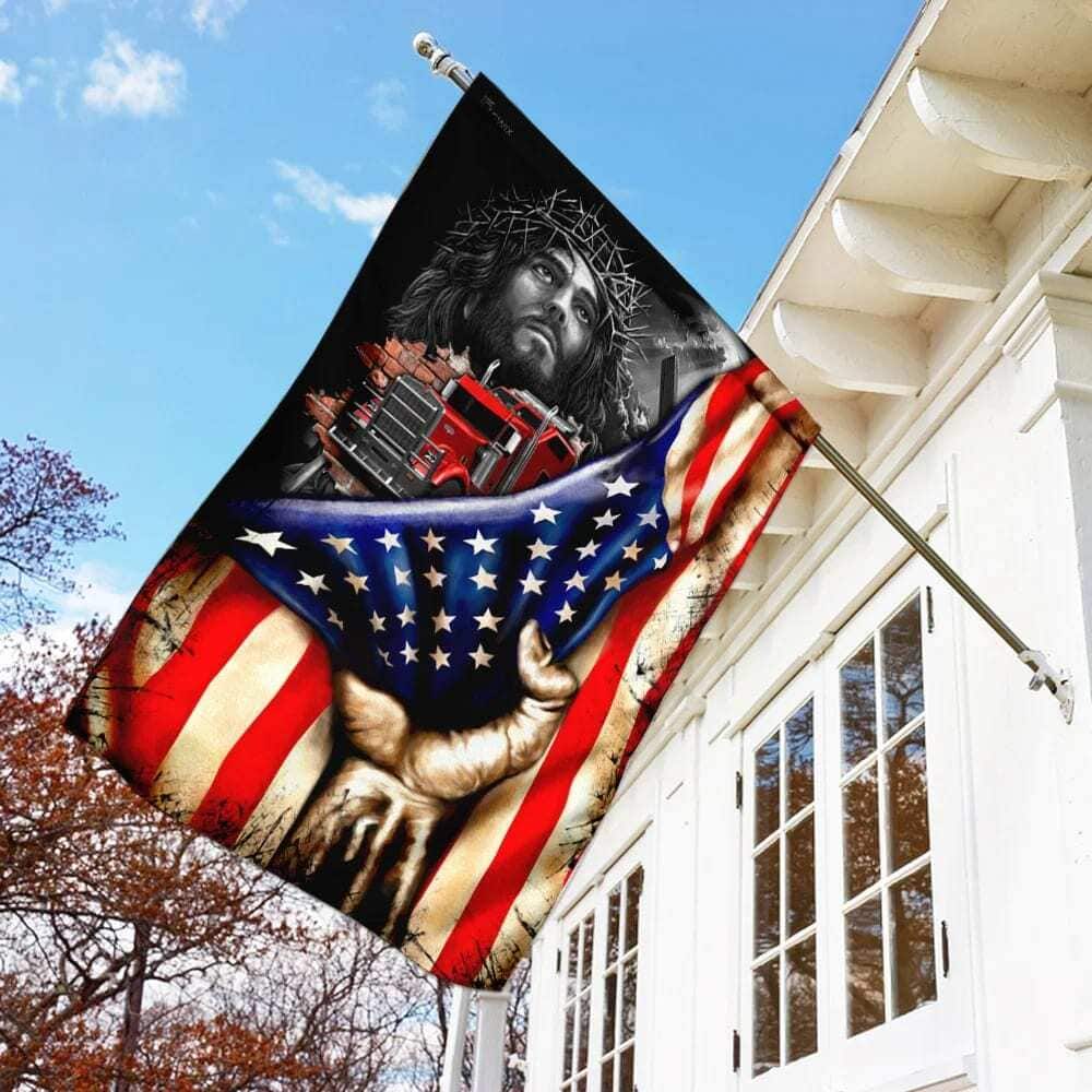 Trucker Christian Religious US Jesus Garden Flag Trucker Christian Religious US Jesus Garden Flag