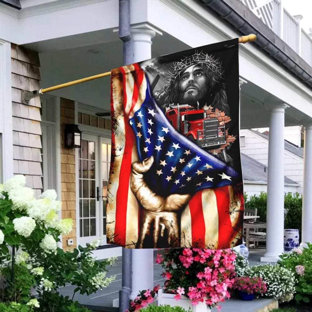 Trucker Christian Religious US Jesus Garden Flag Trucker Christian Religious US Jesus Garden Flag