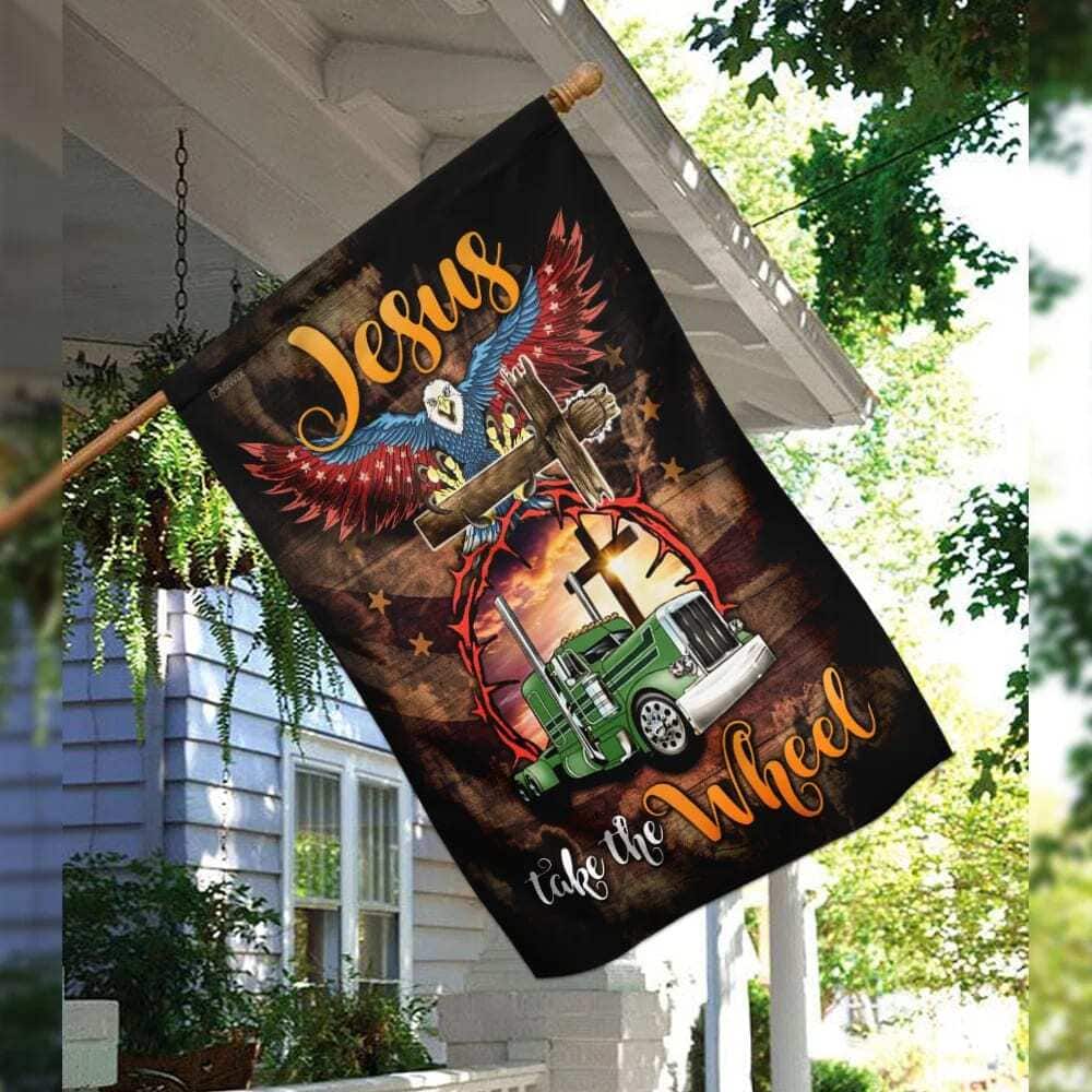 Trucker Jesus Take The Wheel Christian Religious Garden Flag Trucker Jesus Take The Wheel Christian Religious Garden Flag