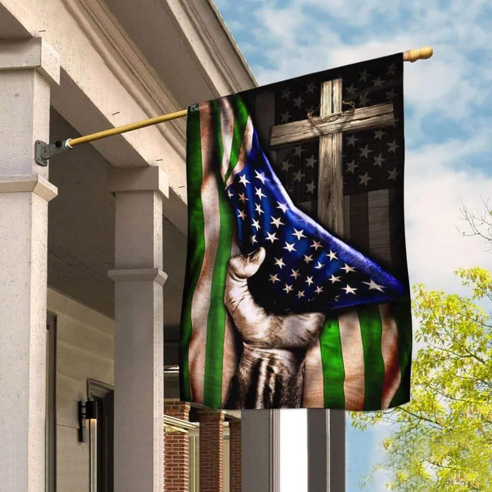 The Thin Green Line Christian Cross America US Christian Religious Garden Flag The Thin Green Line Christian Cross America US Christian Religious Garden Flag