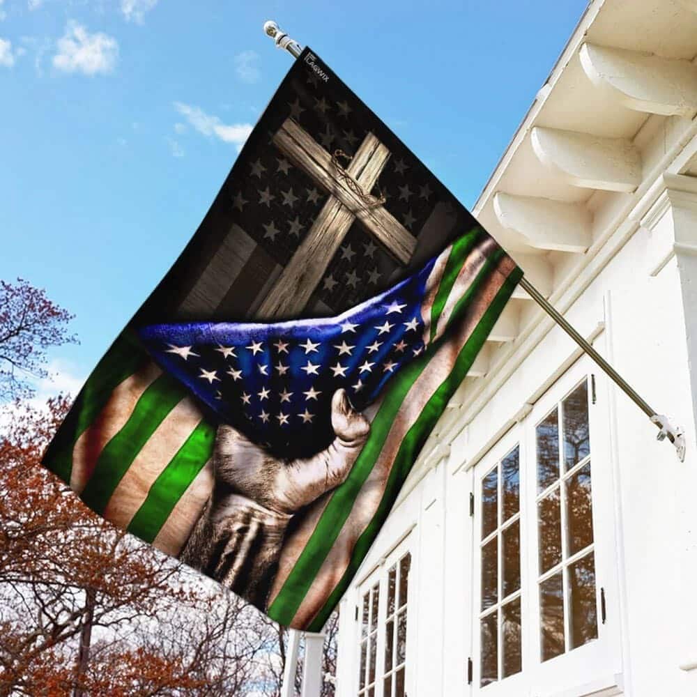 The Thin Green Line Christian Cross America US Christian Religious Garden Flag The Thin Green Line Christian Cross America US Christian Religious Garden Flag