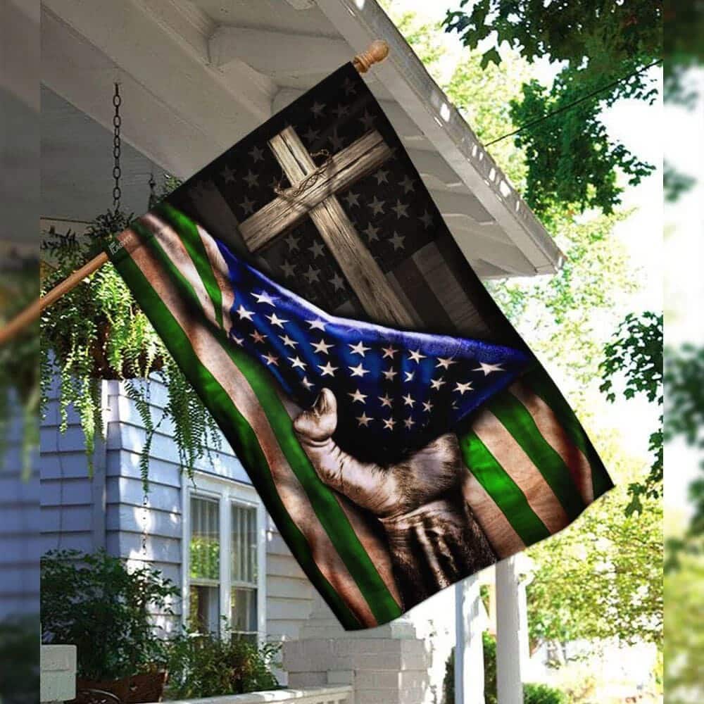 The Thin Green Line Christian Cross America US Christian Religious Garden Flag The Thin Green Line Christian Cross America US Christian Religious Garden Flag