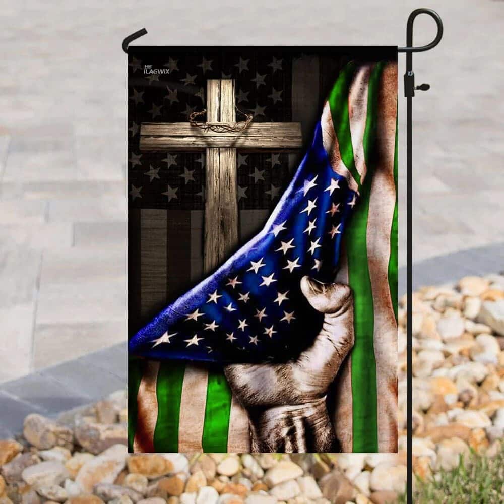 The Thin Green Line Christian Cross America US Christian Religious Garden Flag The Thin Green Line Christian Cross America US Christian Religious Garden Flag