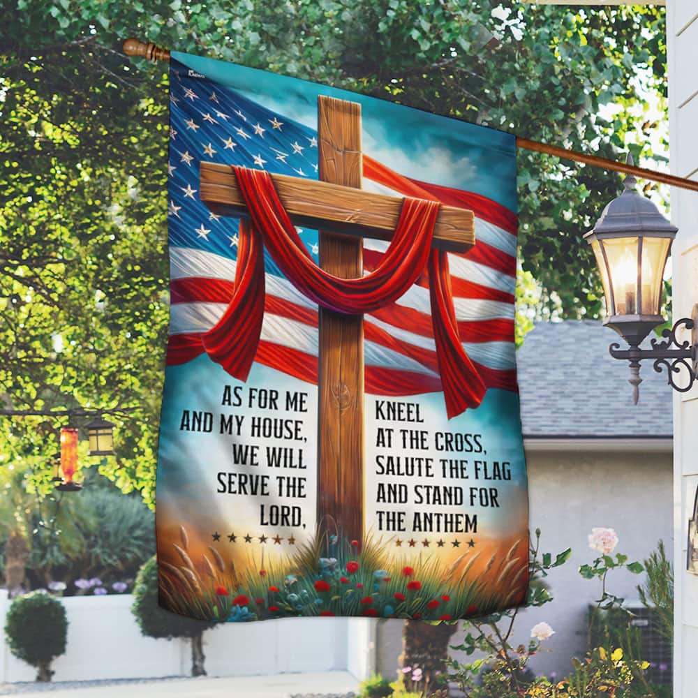 Jesus Cross American As For Me And My We Will Serve The Lord Religious Garden Flag
