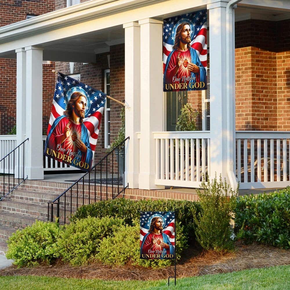 Jesus Christ American One Nation Under God Religious Garden Flag