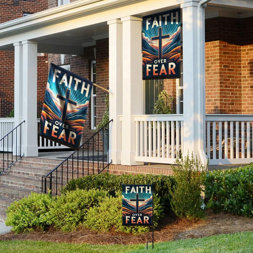 Faith Over Fear Religious Cross Christian Garden Flag