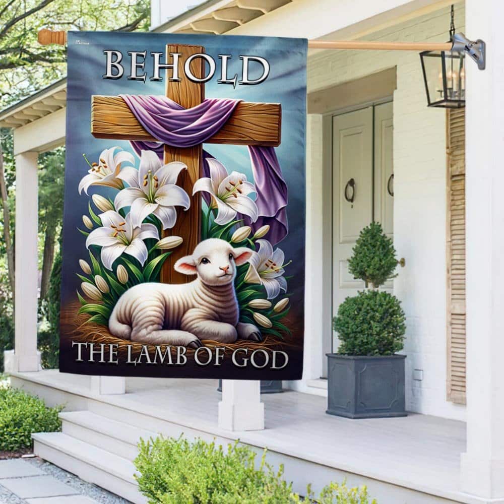 Easter Day Christian Cross Behold The Lamb Of God Religious Garden Flag
