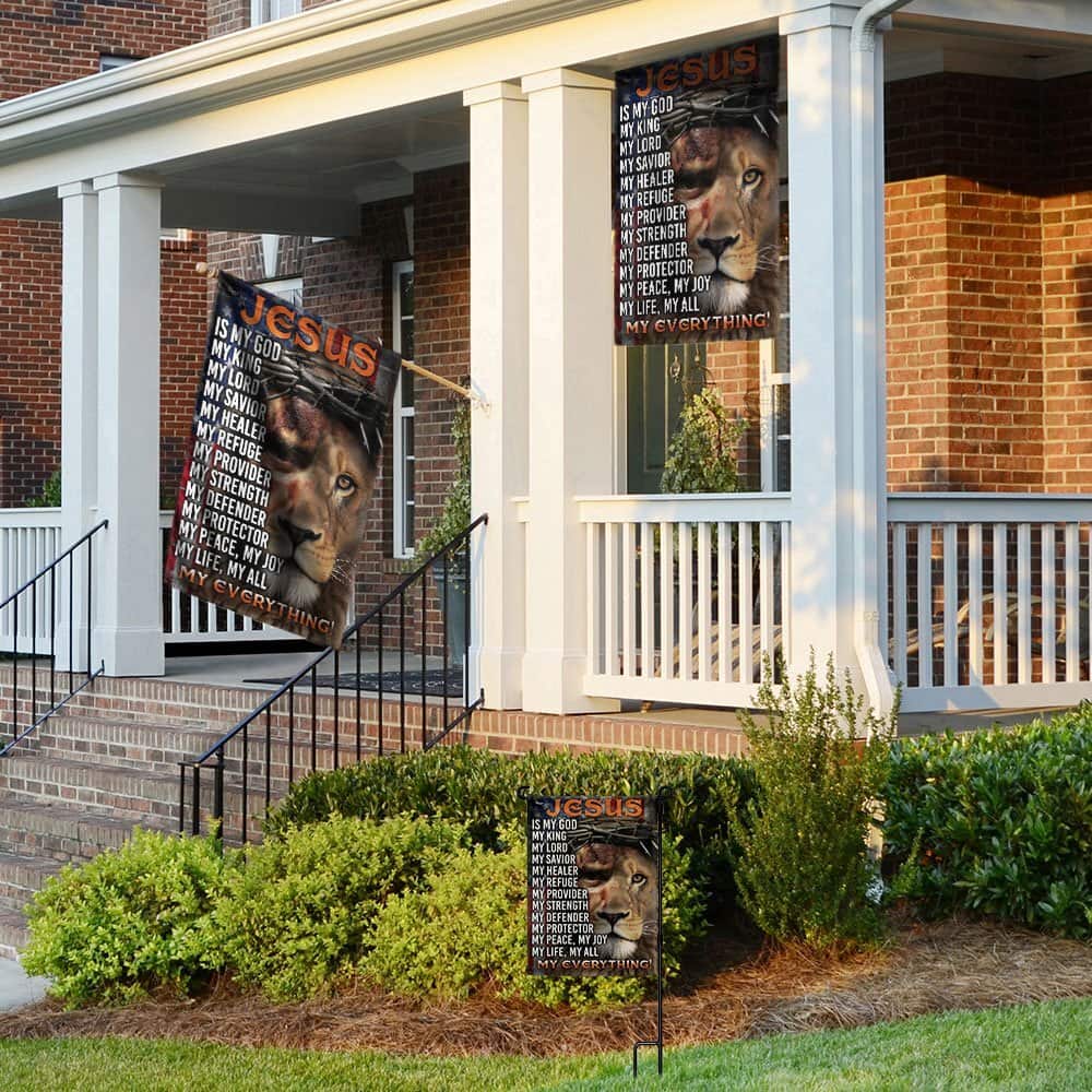 Jesus Is My God My Everything Lion Christian Cross Jesus Religious Garden Flag