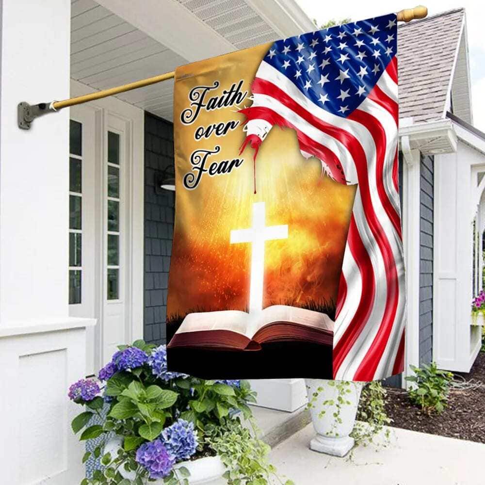 Bible Cross Holy Light Faith Over Fear American Christian Garden Flag
