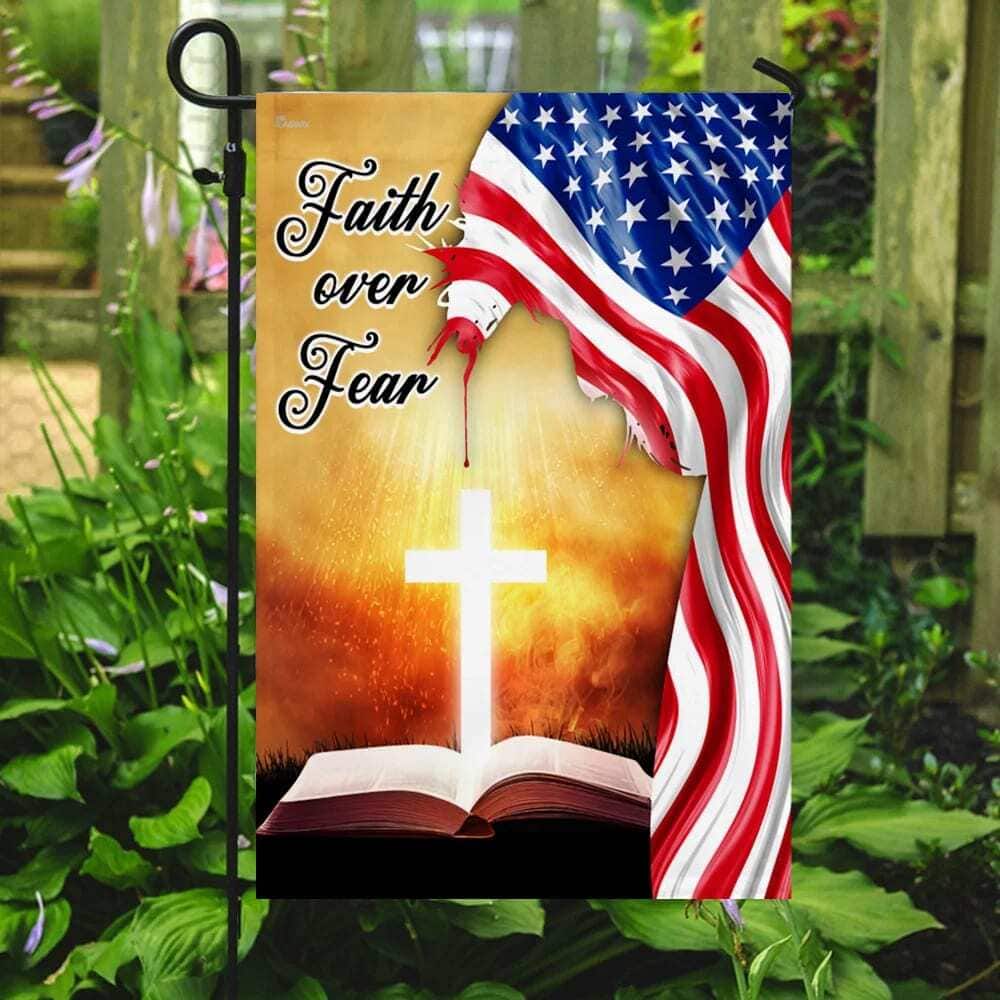 Bible Cross Holy Light Faith Over Fear American Christian Garden Flag