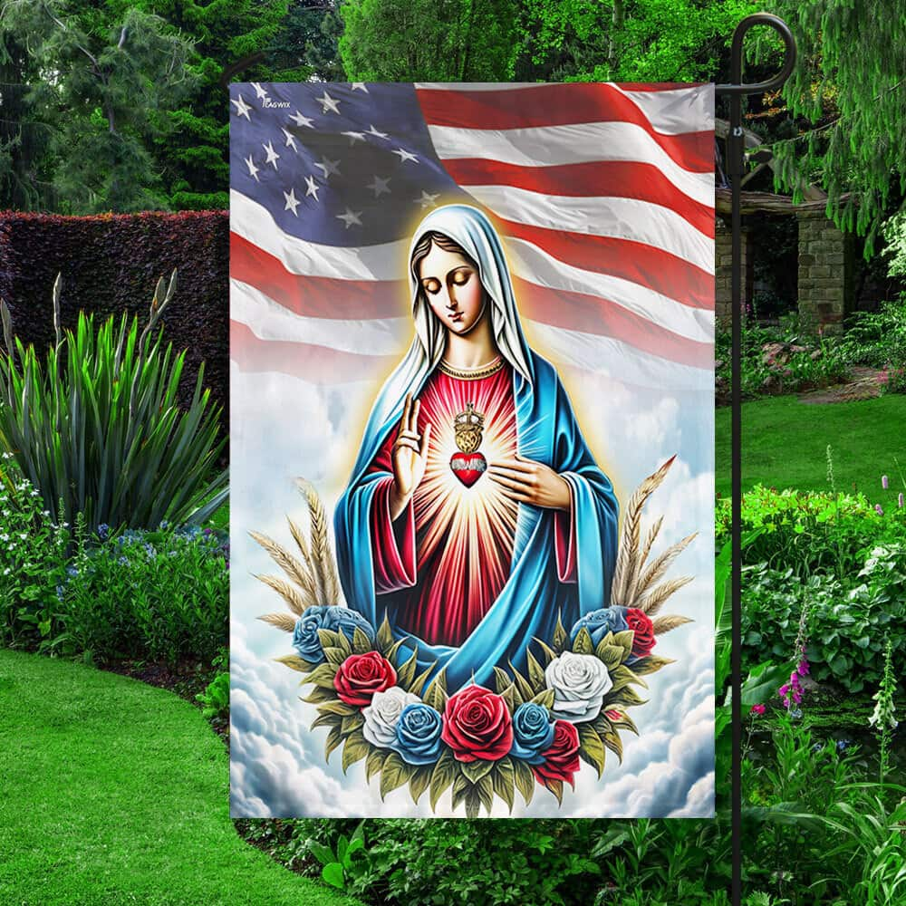 The Immaculate Heart Of Mary American Religious Garden Flag