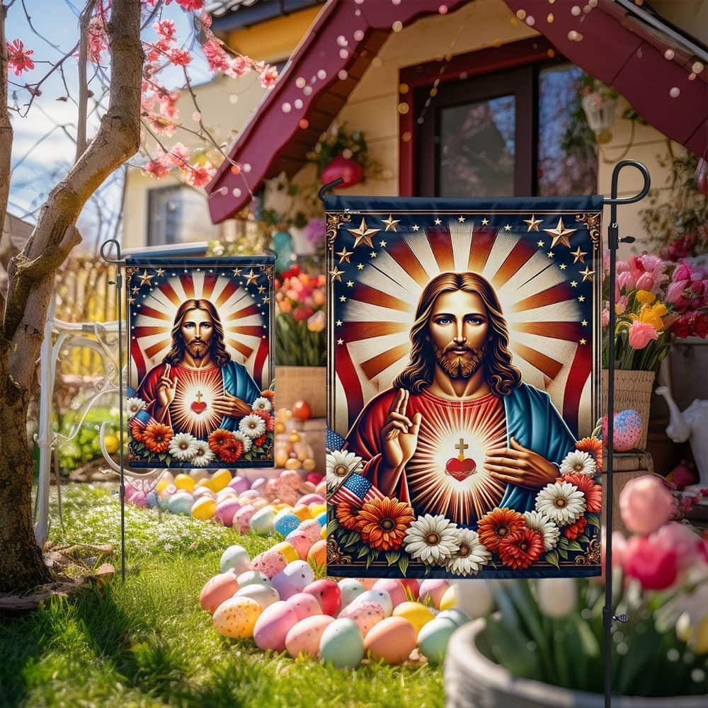 Sacred Heart Of Jesus Religious American Religious Garden Flag Sacred Heart Of Jesus Religious American Religious Garden Flag