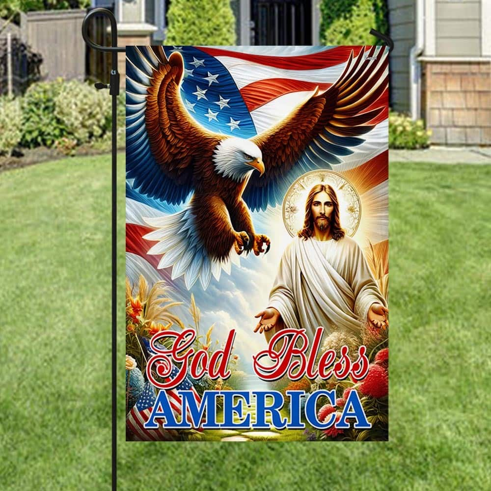 Patriotic Eagle Jesus God Bless America Religious Garden Flag