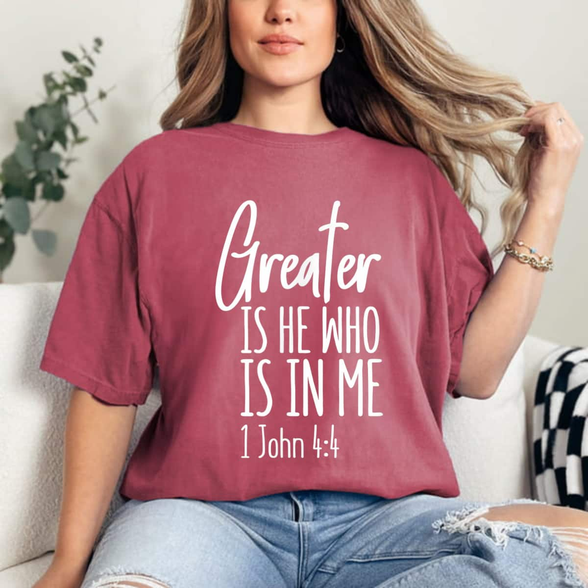 Greater Is He 1 John 44 Christian Faith Gift T-Shirt