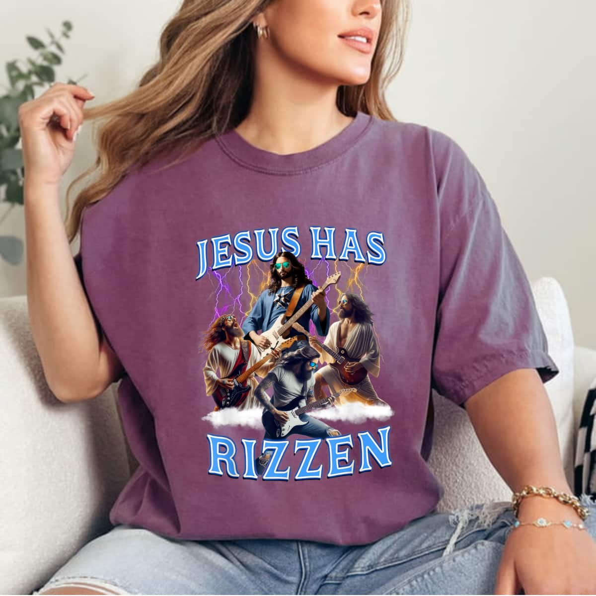 Jesus Has Rizzen Vintage Christian Electric Guitar Jesus T-Shirt Jesus Has Rizzen Vintage Christian Electric Guitar Jesus T-Shirt