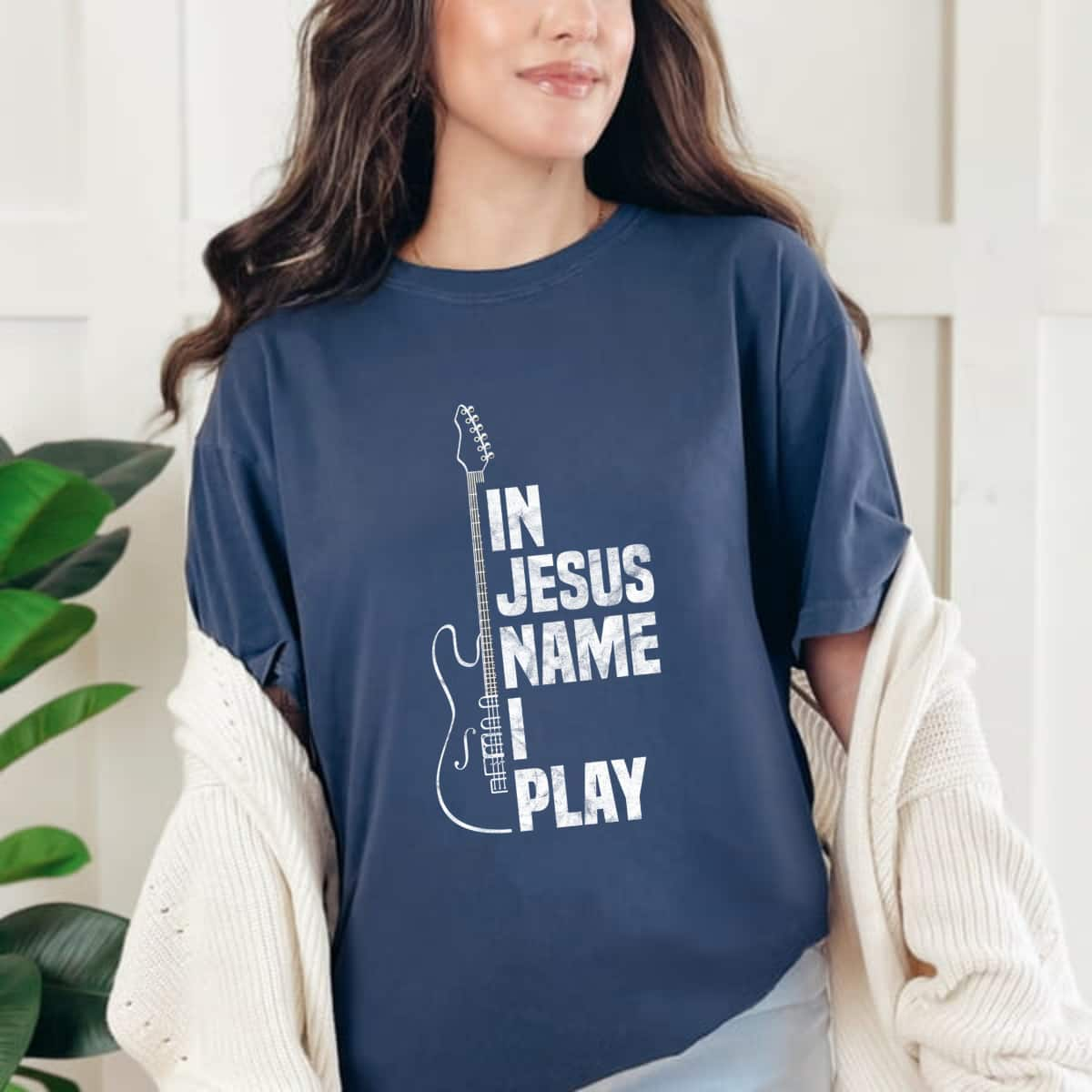 In Jesus Name I Play Guitar Christian Guitar Player T-Shirt