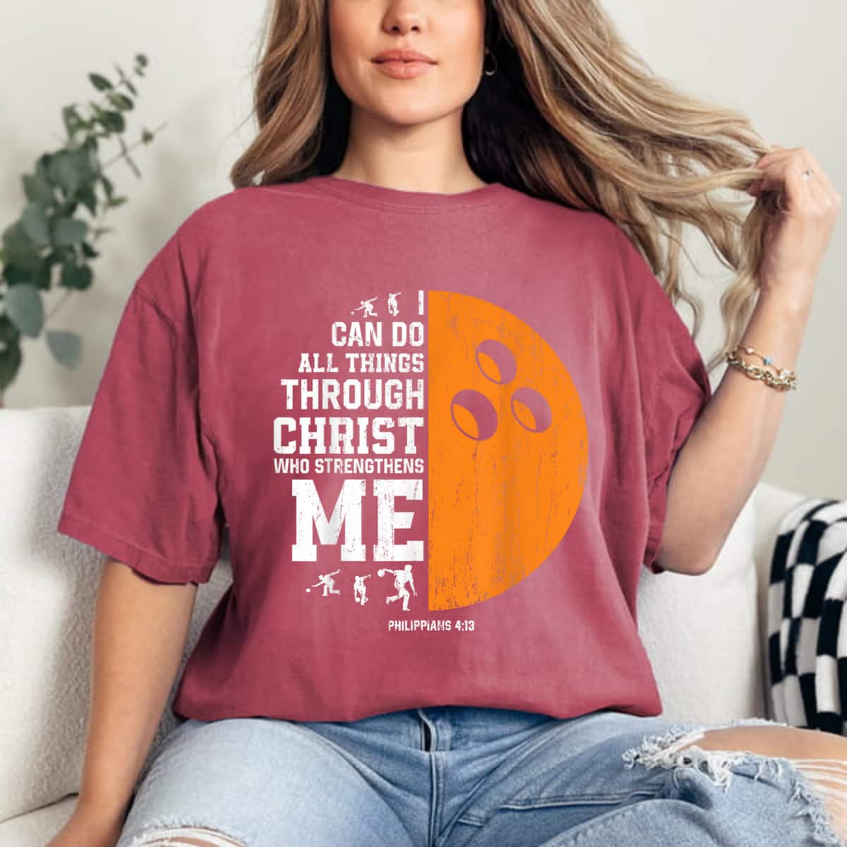 Christ Strengthens Me Religious Christian Bowling T-Shirt Christ Strengthens Me Religious Christian Bowling T-Shirt