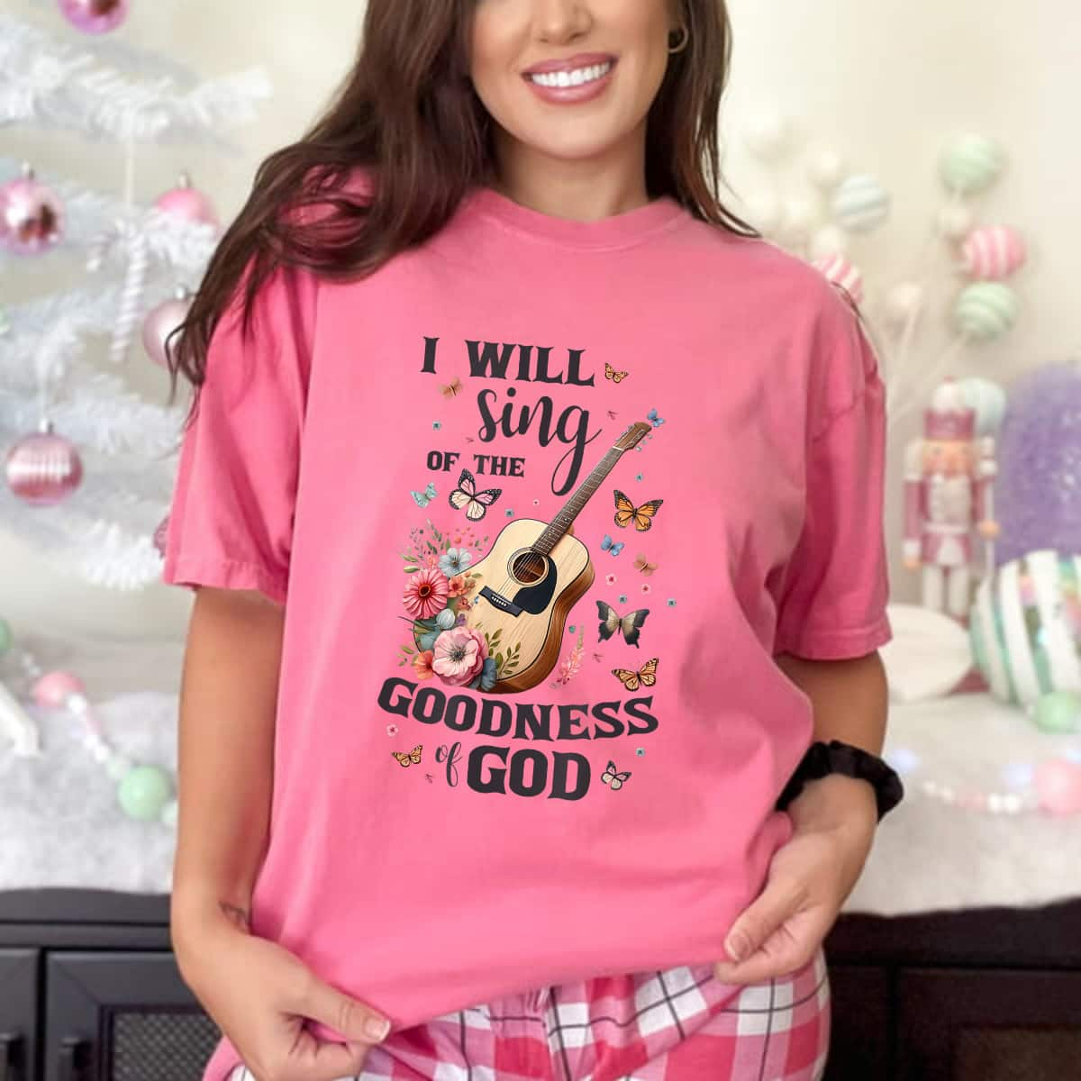 Christian Floral Guitar I Will Sing Of The Goodness Of God T-Shirt