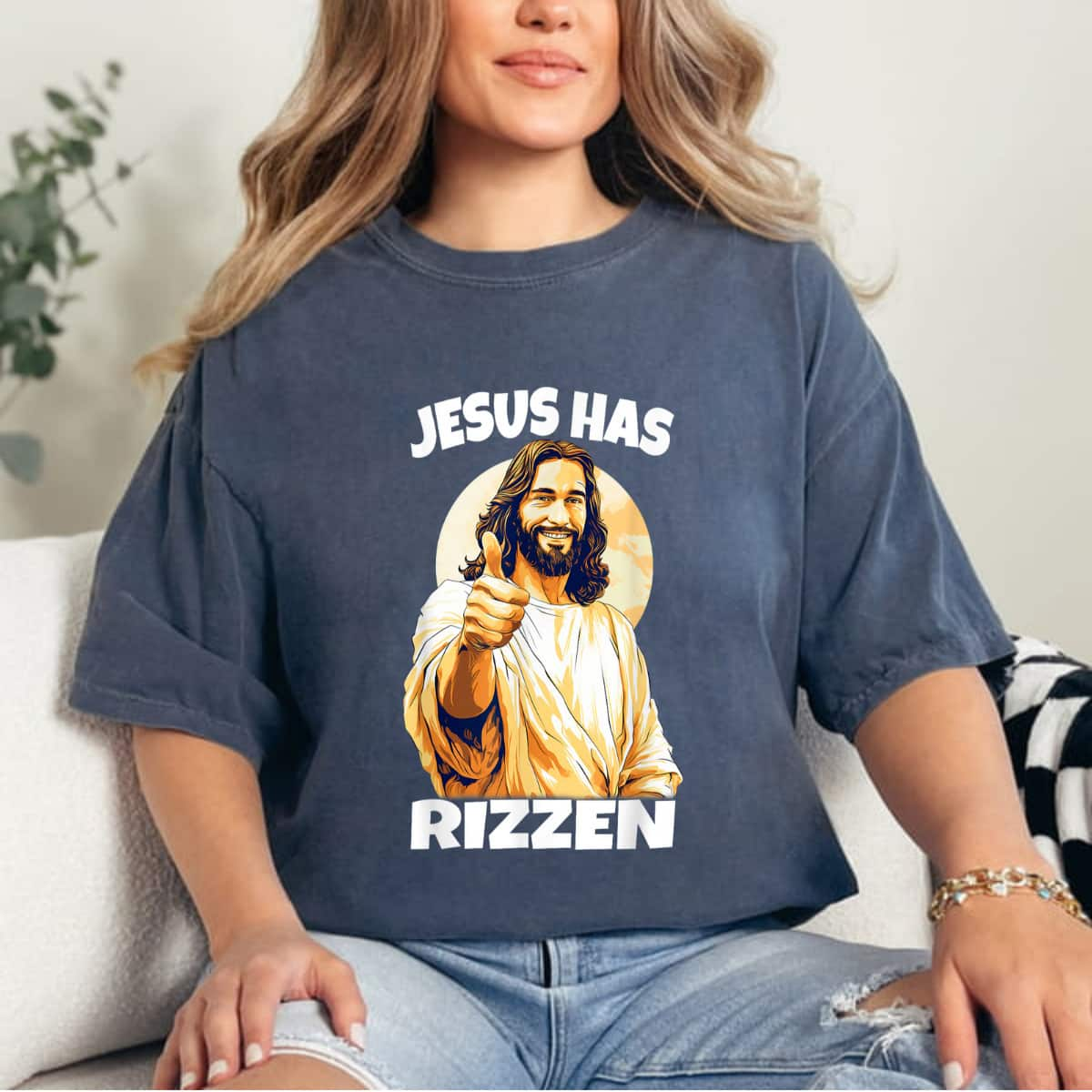 Jesus Has Rizzen Christian Quote Funny Religion T-Shirt