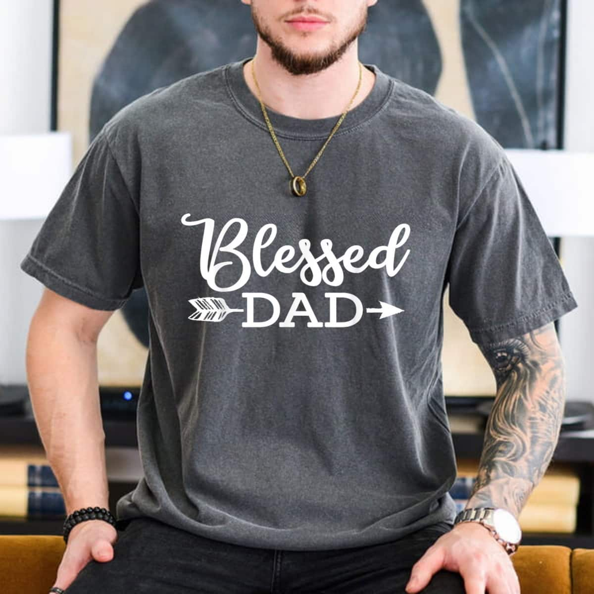 Blessed Dad Religious Jesus Christian Faith Church Papa Gift T-Shirt