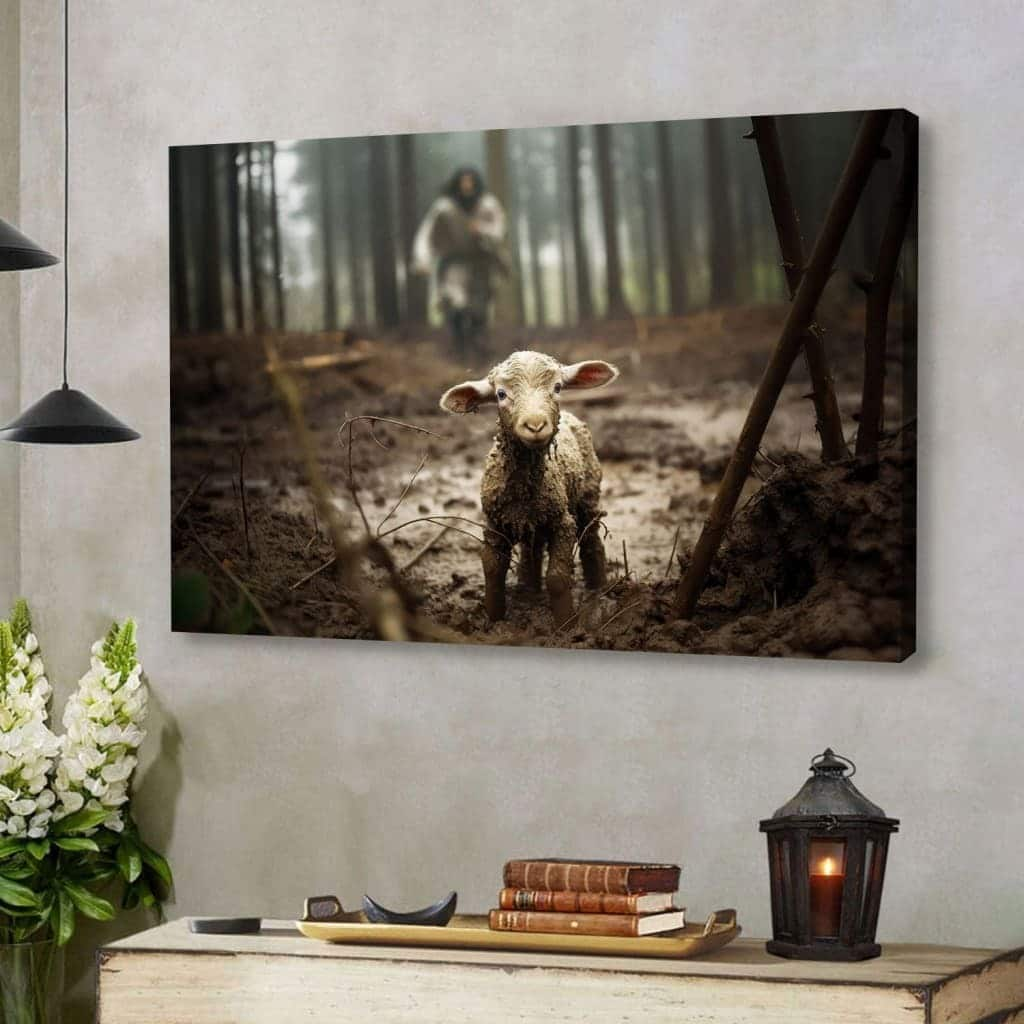 Jesus Running After A Lost Lamb Jesus And Lamb Picture Canvas Wall Art