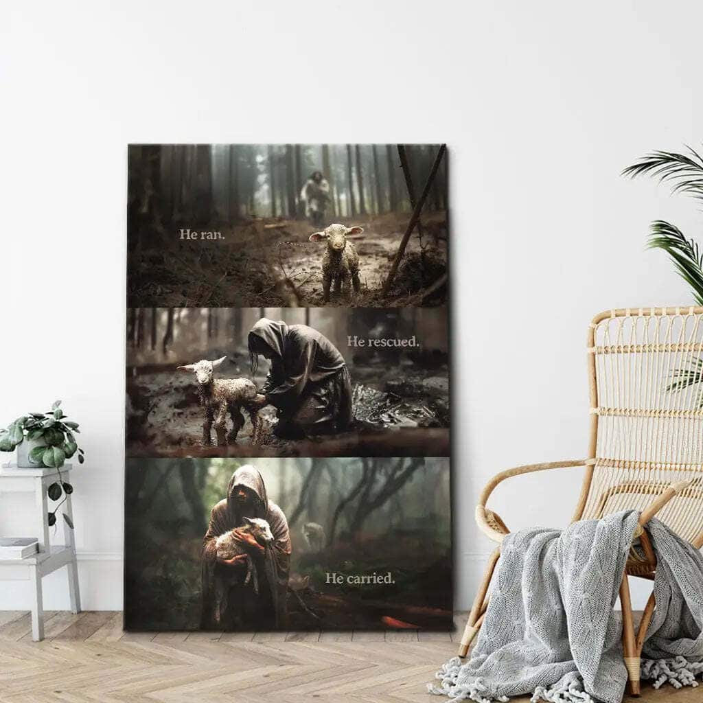 He Ran He Rescued He Carried Jesus And Lost Sheep Canvas Print He Ran He Rescued He Carried Jesus And Lost Sheep Canvas Print