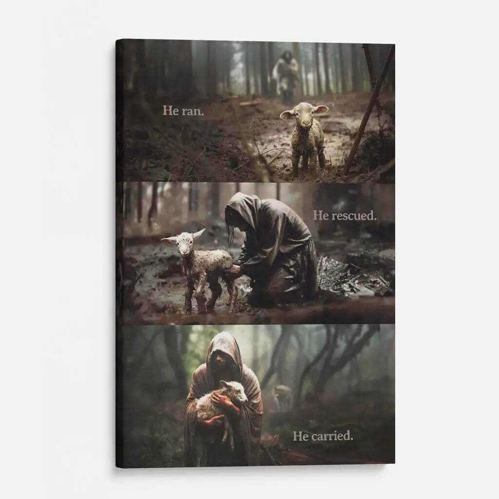 He Ran He Rescued He Carried Jesus And Lost Sheep Canvas Print He Ran He Rescued He Carried Jesus And Lost Sheep Canvas Print