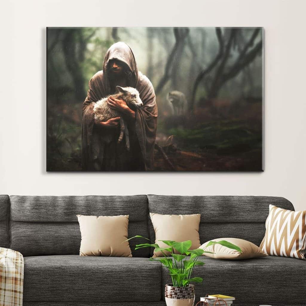 Jesus Carrying Lost Sheep Christian Faith Canvas Wall Art Jesus Carrying Lost Sheep Christian Faith Canvas Wall Art