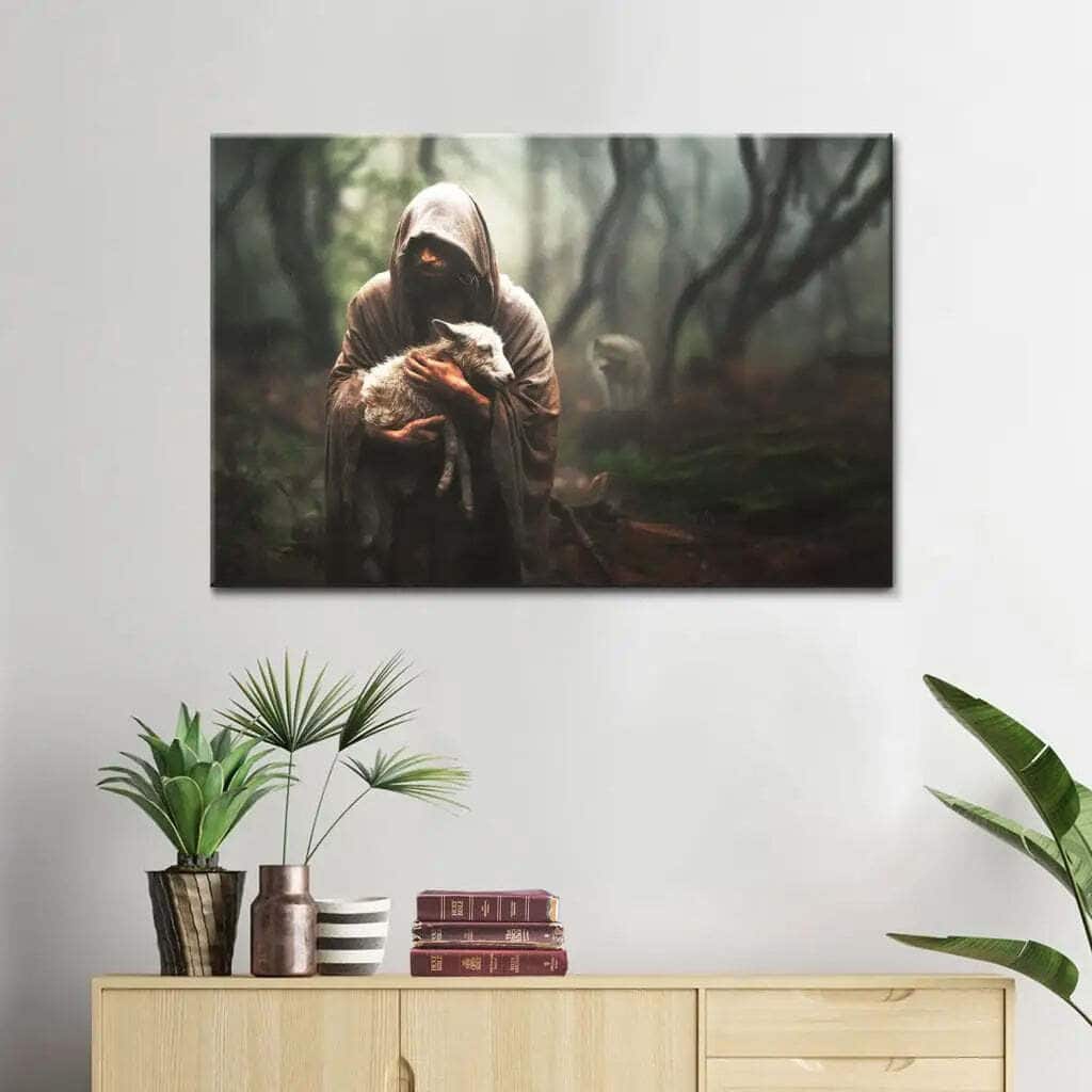 Jesus Carrying Lost Sheep Christian Faith Canvas Wall Art Jesus Carrying Lost Sheep Christian Faith Canvas Wall Art