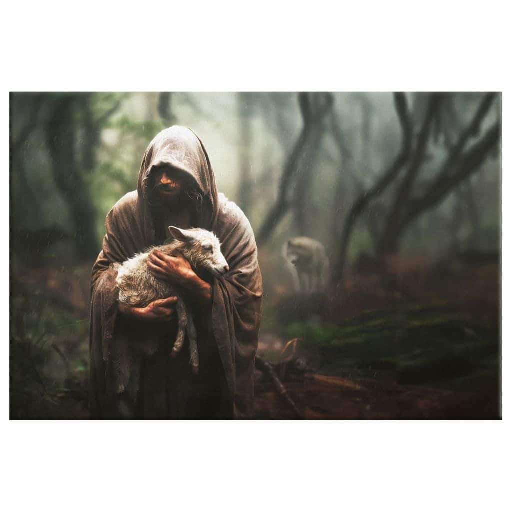 Jesus Carrying Lost Sheep Christian Faith Canvas Wall Art Jesus Carrying Lost Sheep Christian Faith Canvas Wall Art