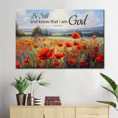 Be Still And Know That I Am God Psalm 4610 Poppy Field Canvas Wall Art